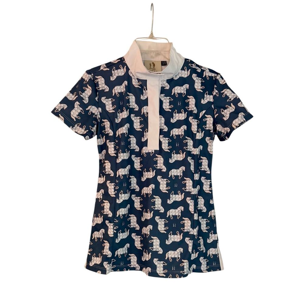 Rönner Navy Horse Print Equestrian Short Sleeve Polo Shirt Size 4